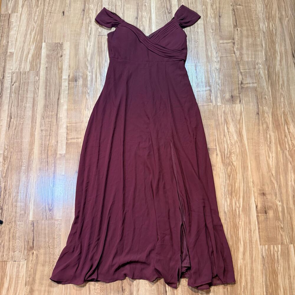 Birdy Grey Burgundy Maroon Chiffon Draped Shoulder Bridesmaid Dress Size Large